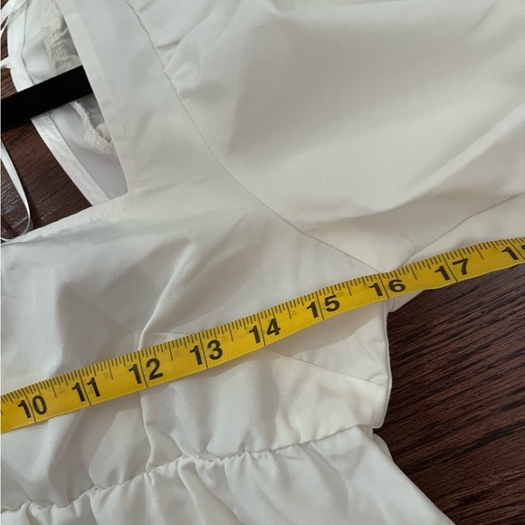 🧁H&M White Puff Sleeve Babydoll Tie Top Coquette Cottagecore Feminine Spring - Picture 9 of 10